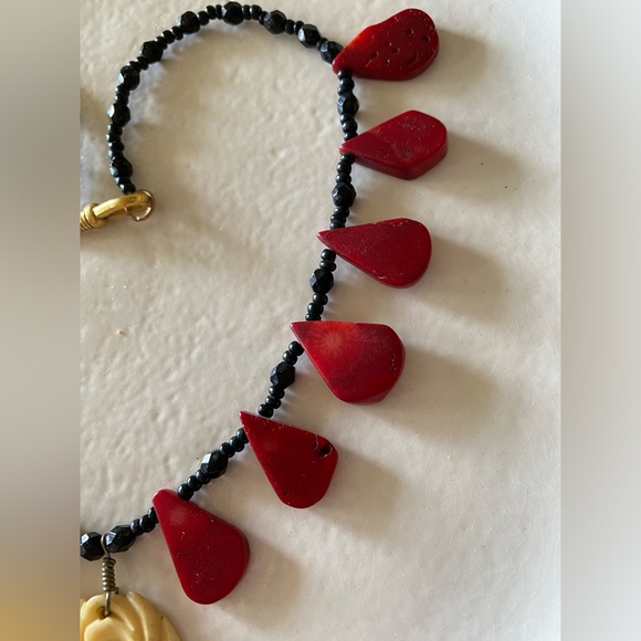 Coral & Vintage Carved Bone Necklace - Picture 5 of 7